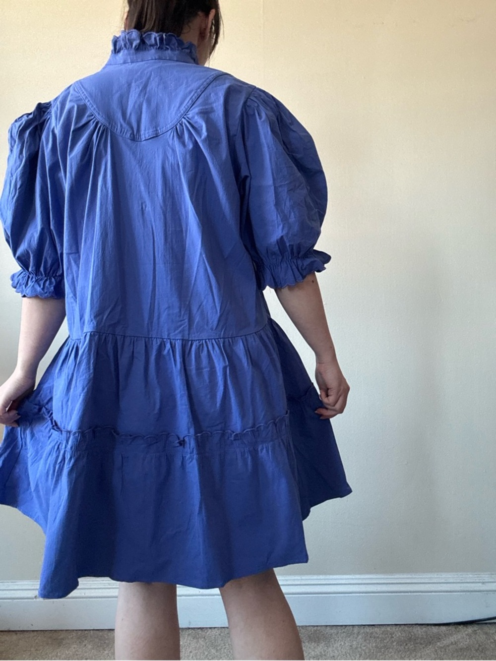 Pomander Place Azure Blue Ruffled Neck Mini Dress - Picture 6 of 10
